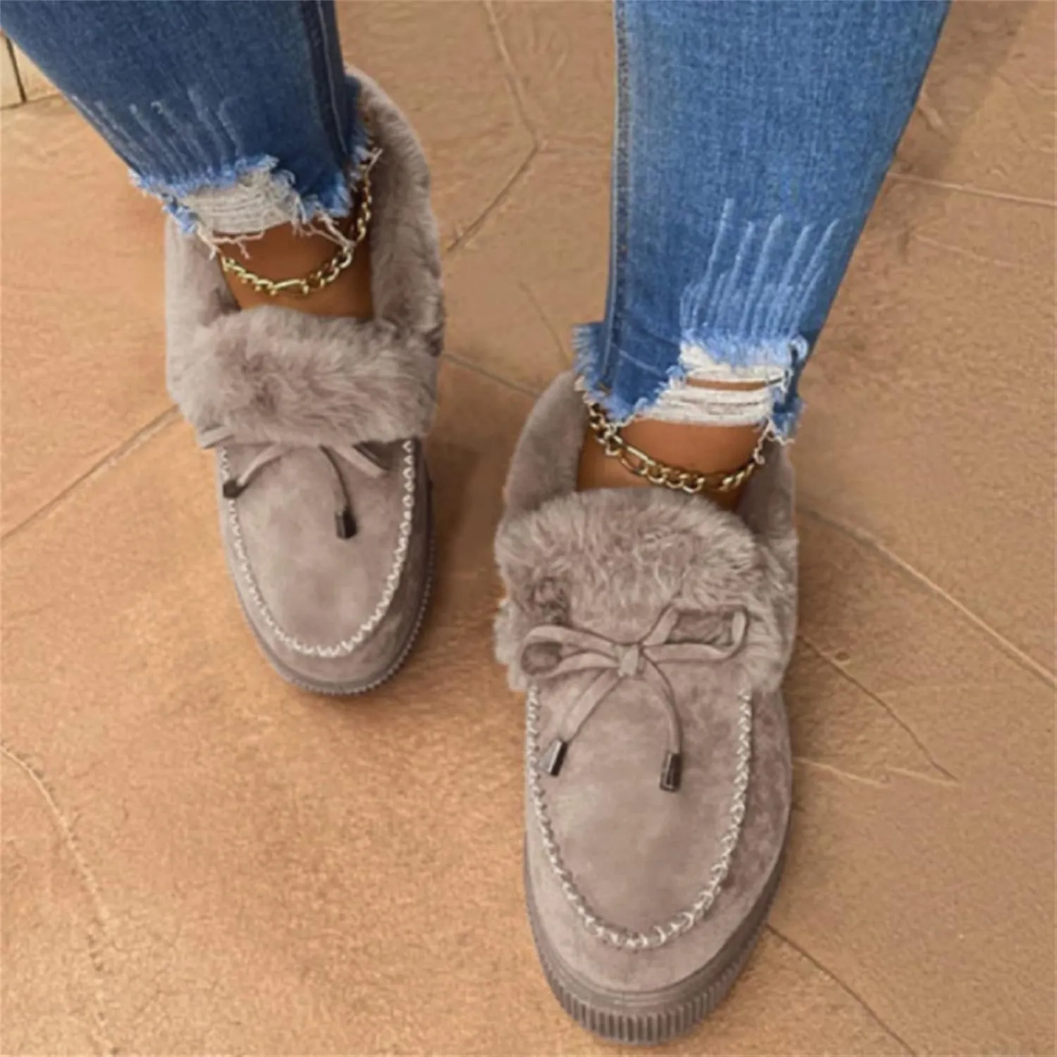 Winter Boots For Women 2024 Casual Slip-on Warm Loafers Shoes Faux Fur-Lined Comfortable Lightweight Snow Ankle Boots