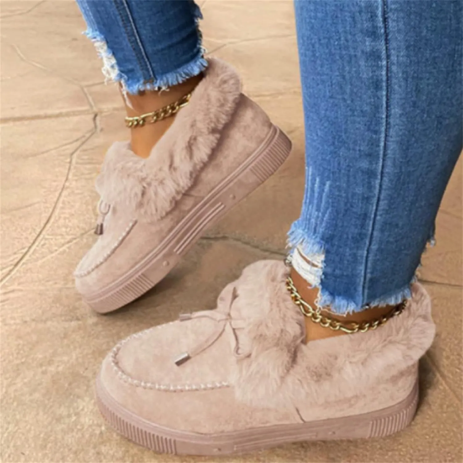 Winter Boots For Women 2024 Snow Boots Warm Fur Lined Anti-Slip Outdoor Slip On Ankle Booties Comfort Loafers Shoes