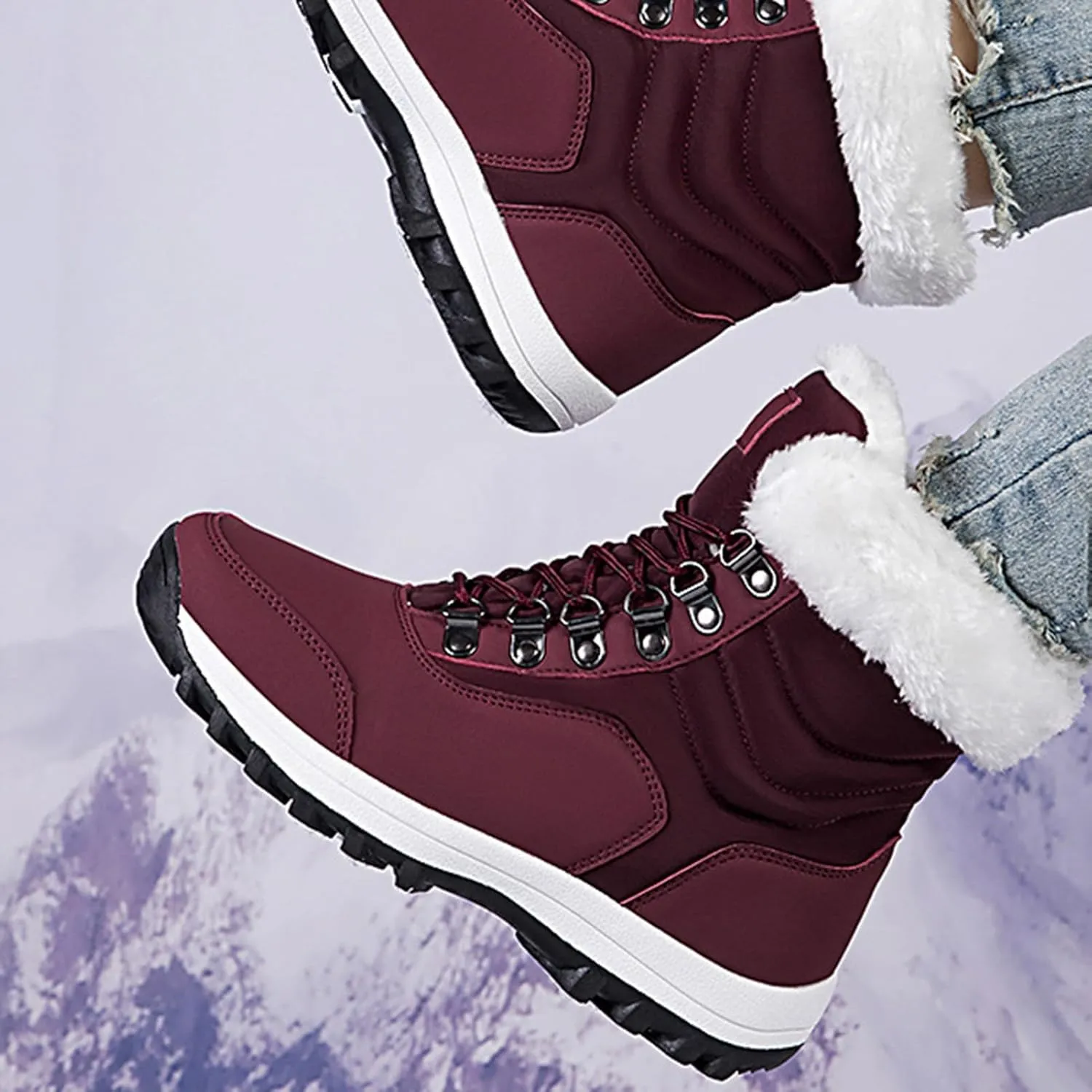 Winter Boots for Women Waterproof,Fashion High Top Keep Warm Winter Hiking Boots,Outdoor Comfortable Fur Lined Snow Boots for Women,Rubber Sole