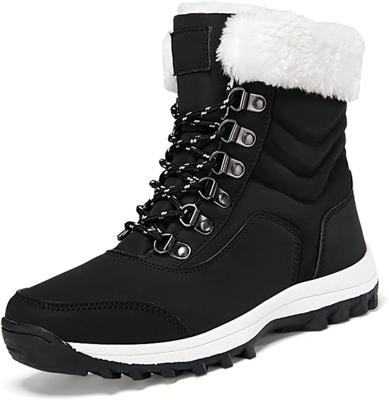 Winter Boots for Women Waterproof,Fashion High Top Keep Warm Winter Hiking Boots,Outdoor Comfortable Fur Lined Snow Boots for Women,Rubber Sole