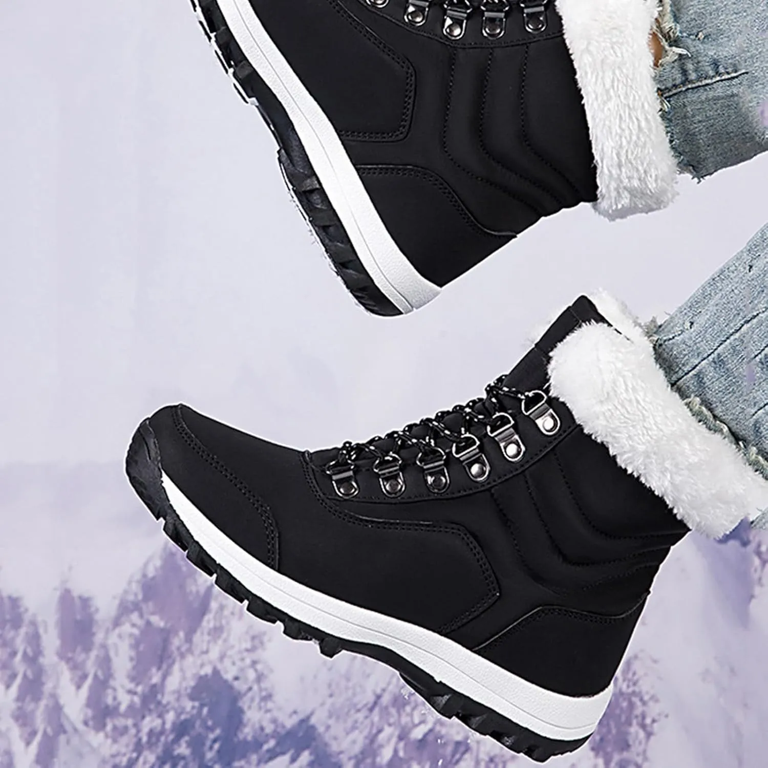 Winter Boots for Women Waterproof,Fashion High Top Keep Warm Winter Hiking Boots,Outdoor Comfortable Fur Lined Snow Boots for Women,Rubber Sole