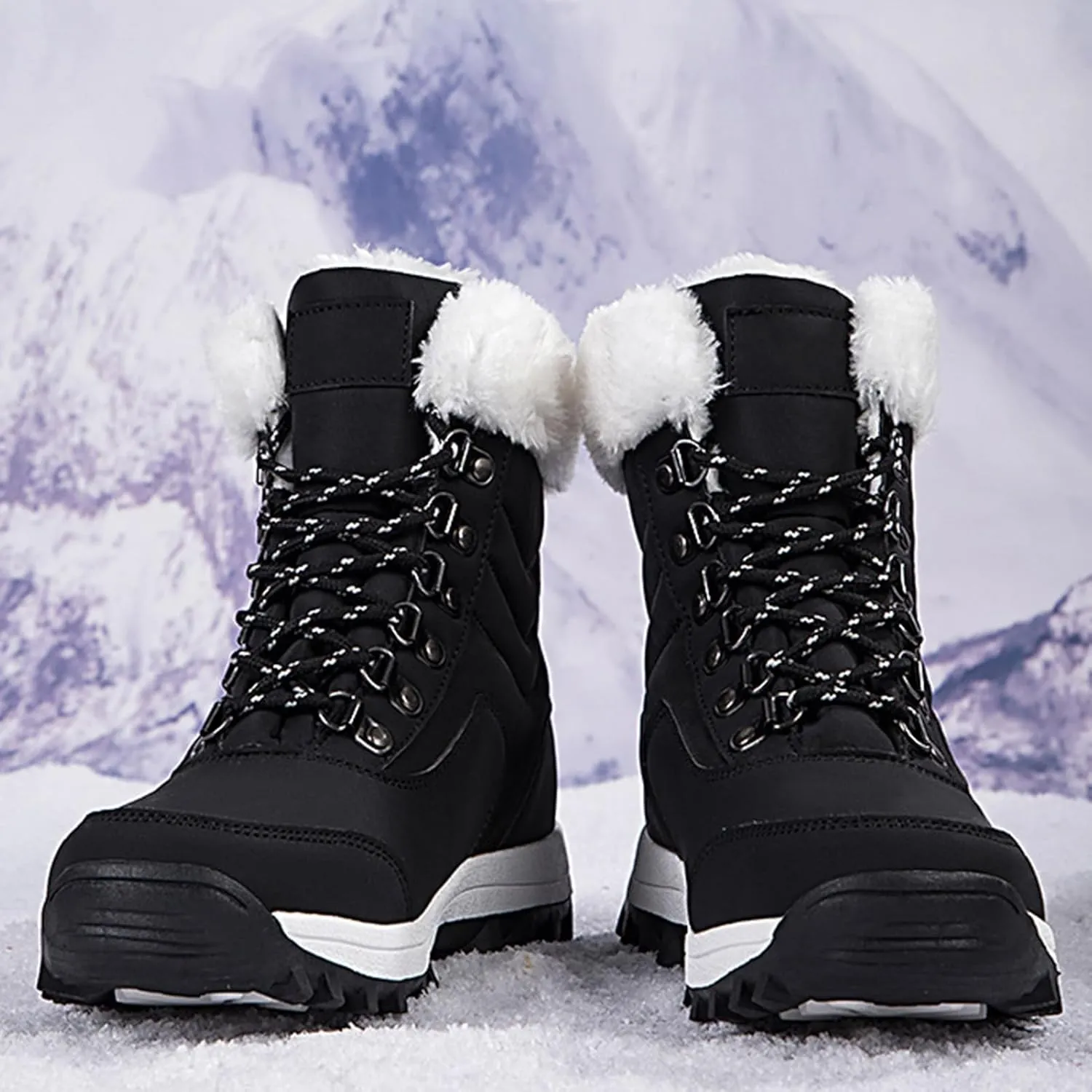 Winter Boots for Women Waterproof,Fashion High Top Keep Warm Winter Hiking Boots,Outdoor Comfortable Fur Lined Snow Boots for Women,Rubber Sole