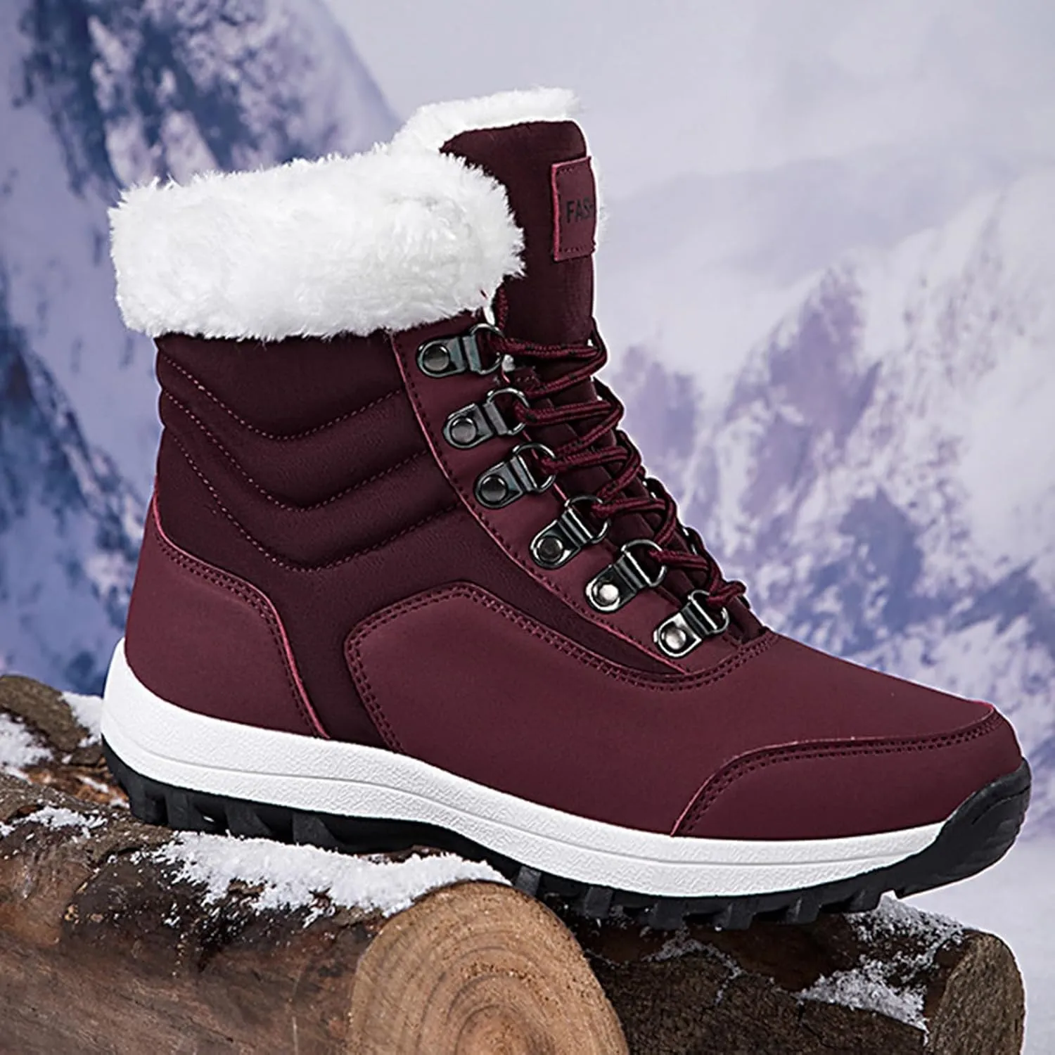 Winter Boots for Women Waterproof,Fashion High Top Keep Warm Winter Hiking Boots,Outdoor Comfortable Fur Lined Snow Boots for Women,Rubber Sole