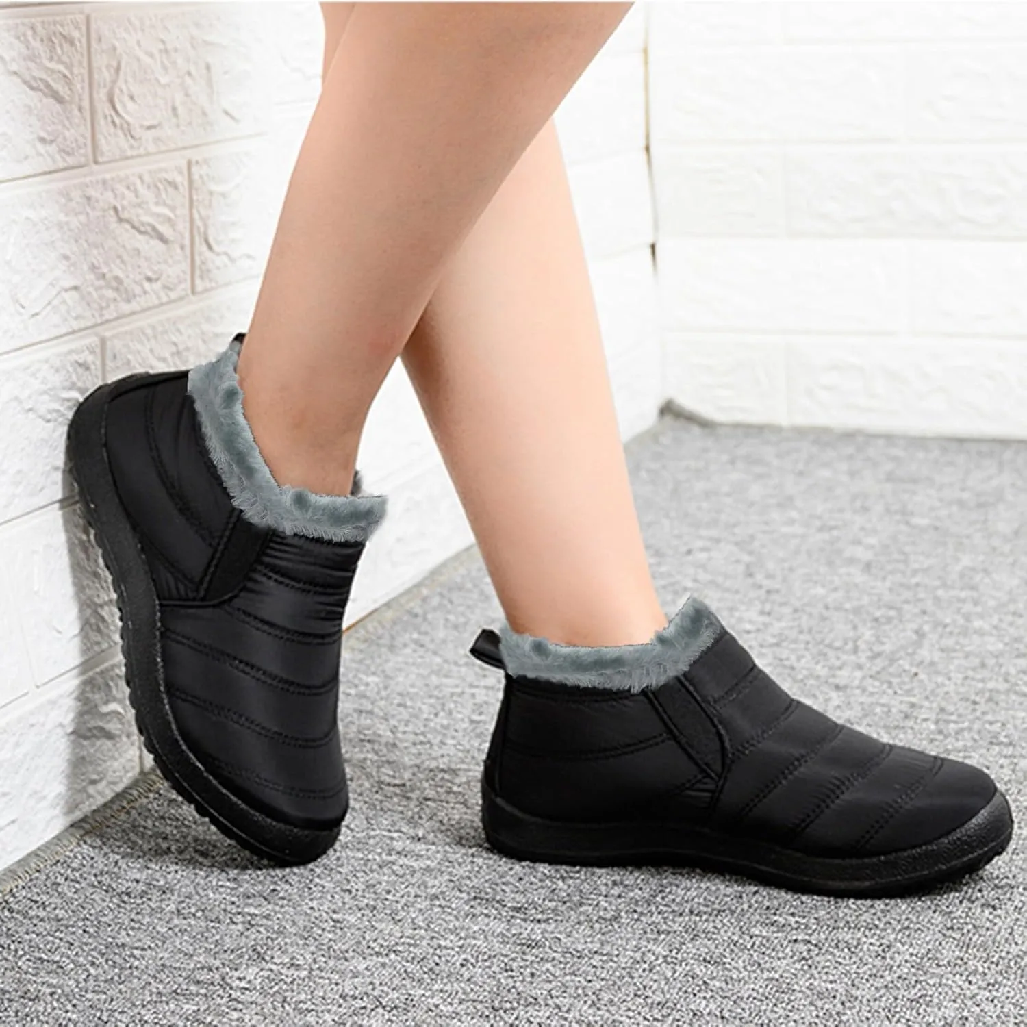 Women Snow Boots Black Shoes for Snow for Ladies Winter Snow Zip Up Boots for Women Fur Lined Waterproof Boot for Women Slip On Barefoot Shoes Women Winter Booties for Men