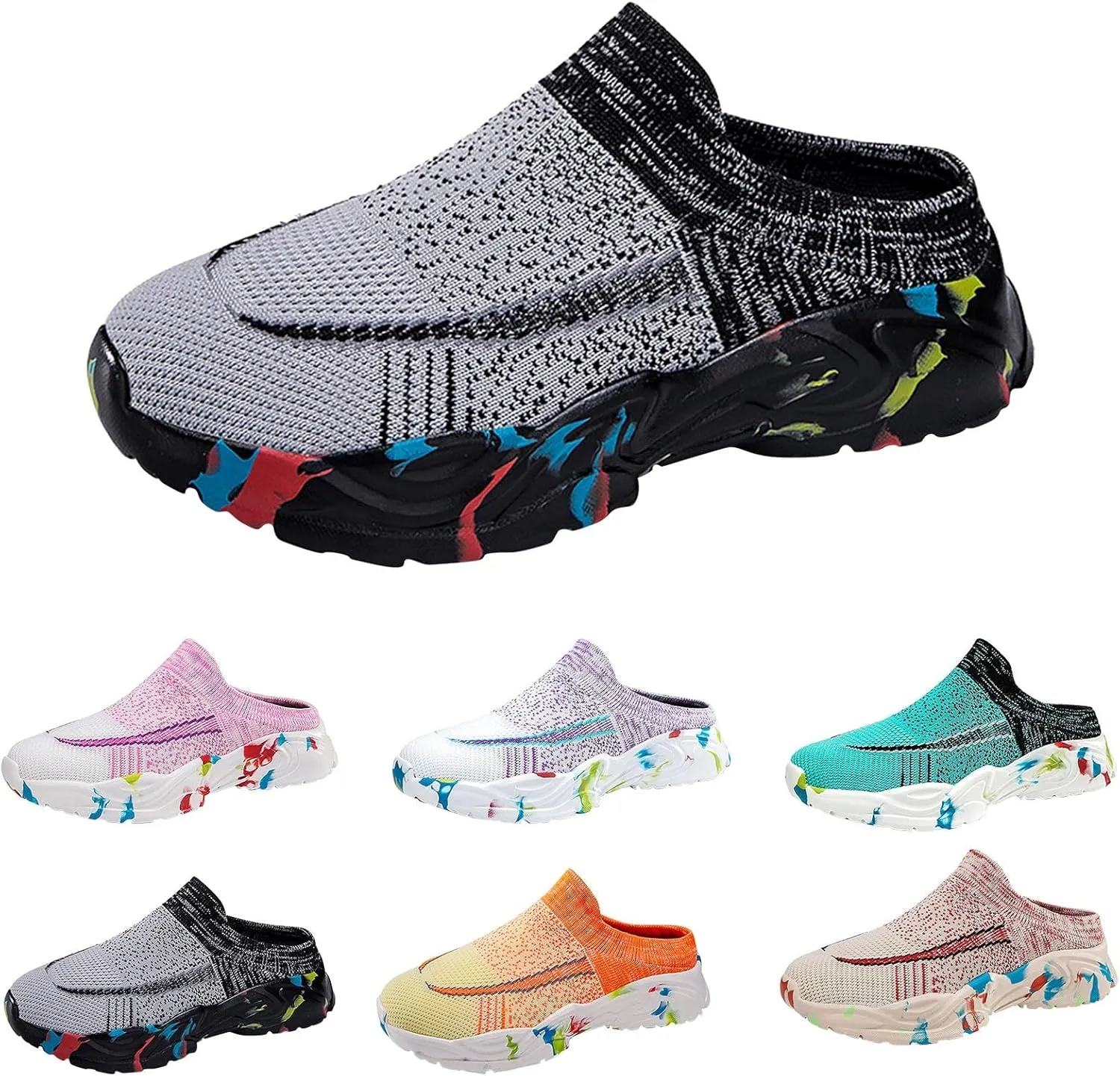 Womens Backless Sneakers Mesh Slip-on Mule Shoes Non Slip Work Shoes Women Slip On Casual Shoes Slip On Men's Fashion Sneakers Platform Tennis Shoe Loafers Casual Slip On