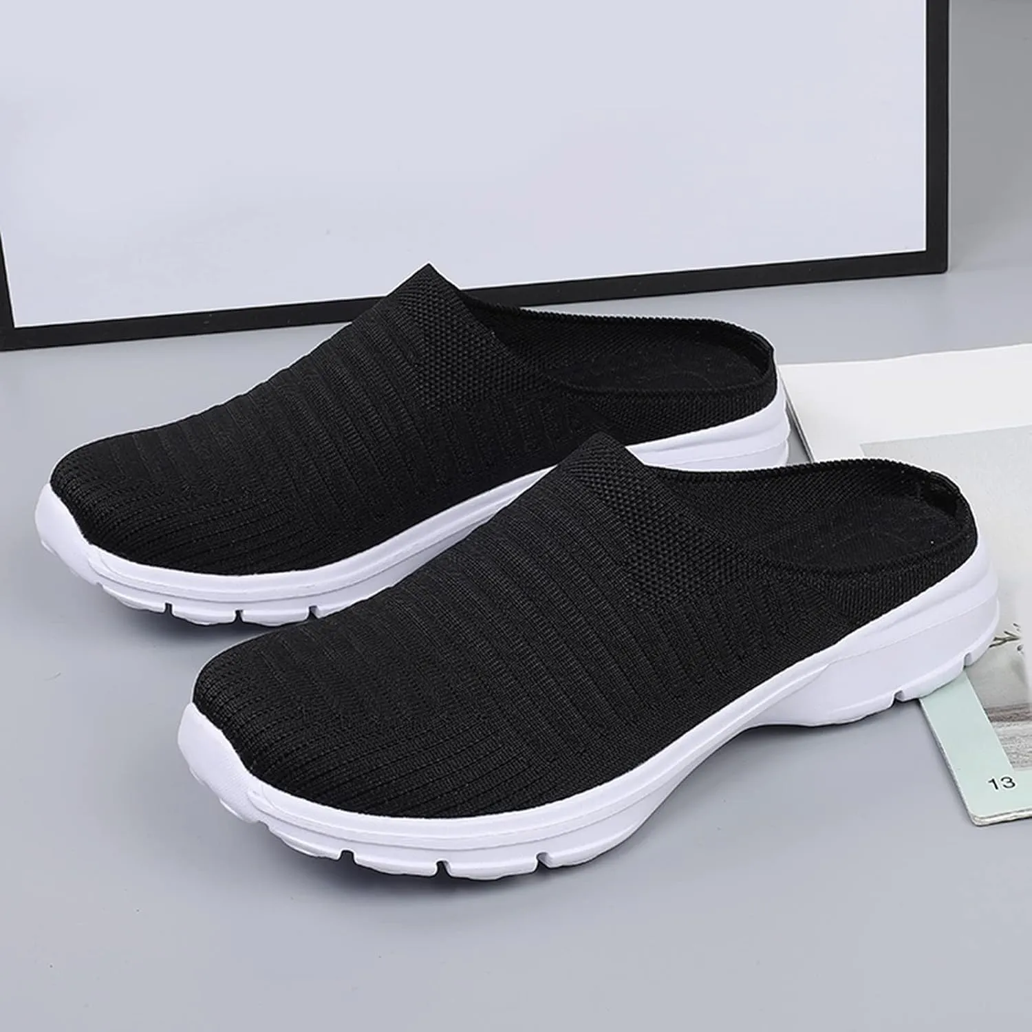 Womens Backless Sneakers Mesh Slip-on Mule Shoes Slip On Shoes Women Wide Width Shoes Casual Slip On Sneakers Brown Tennis Shoe Cross Trainer Shoe