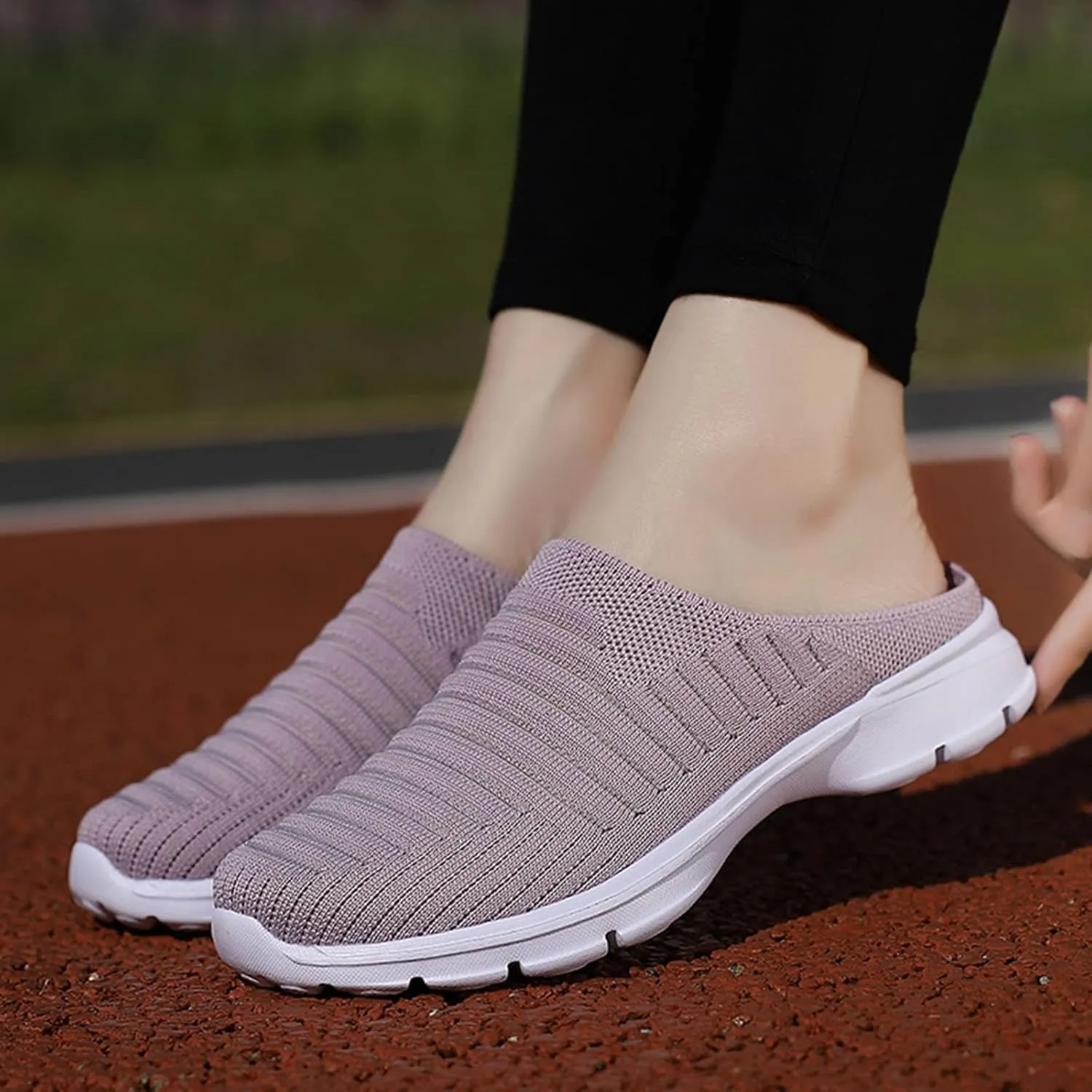 Womens Backless Sneakers Mesh Slip-on Mule Shoes Slip On Shoes Women Wide Width Shoes Casual Slip On Sneakers Brown Tennis Shoe Cross Trainer Shoe