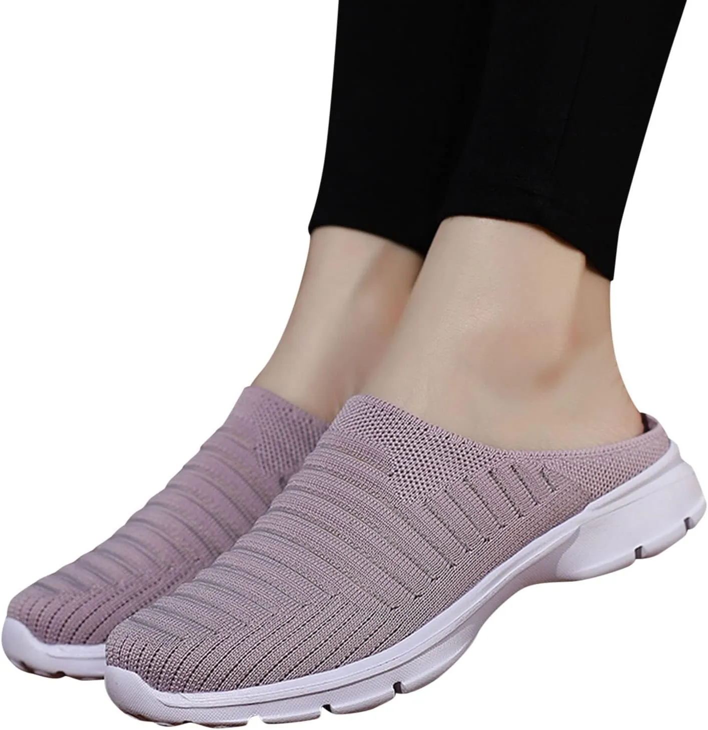 Womens Backless Sneakers Mesh Slip-on Mule Shoes Slip On Shoes Women Wide Width Shoes Casual Slip On Sneakers Brown Tennis Shoe Cross Trainer Shoe
