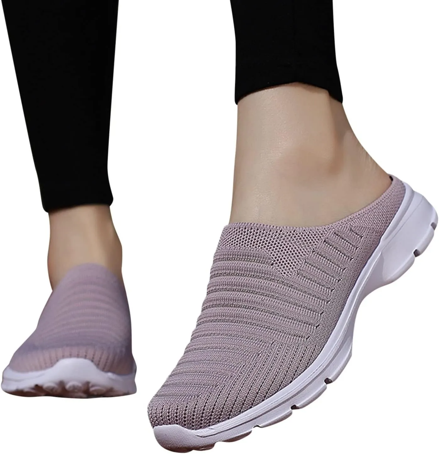 Womens Backless Sneakers Mesh Slip-on Mule Shoes Slip On Shoes Women Wide Width Shoes Casual Slip On Sneakers Brown Tennis Shoe Cross Trainer Shoe