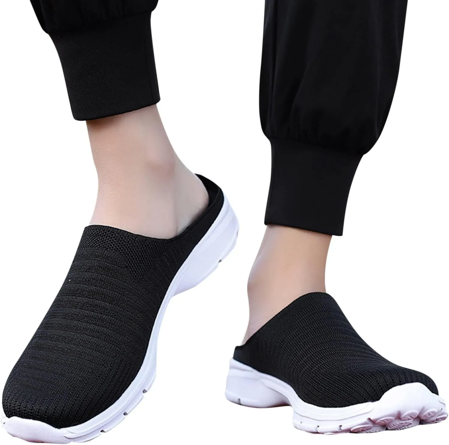 Womens Backless Sneakers Mesh Slip-on Mule Shoes Slip On Shoes Women Wide Width Shoes Casual Slip On Sneakers Brown Tennis Shoe Cross Trainer Shoe