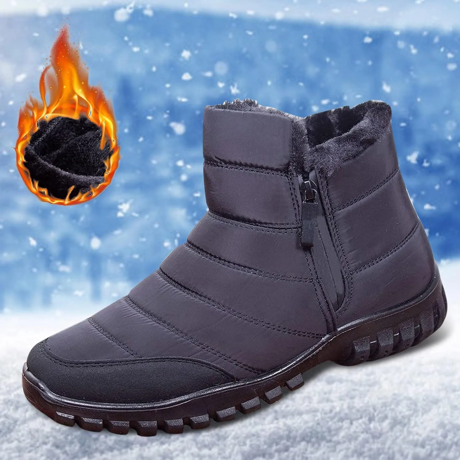 Womens Boots Winter Waterproof Low Snow Boots for Ladies Snow Boots for Women Winter Warm Fur Lined Women's Slip On Winter Boot Chelsea Boots Women Mens Winter Booties