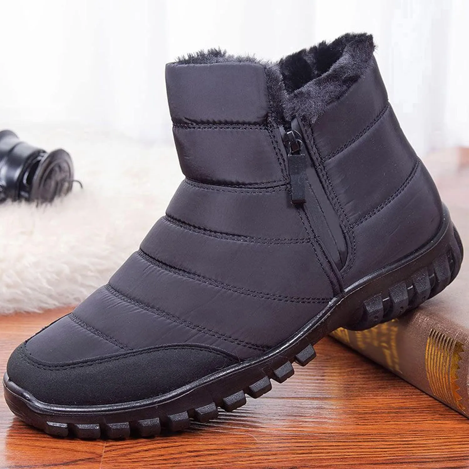 Womens Boots Winter Waterproof Low Snow Boots for Ladies Snow Boots for Women Winter Warm Fur Lined Women's Slip On Winter Boot Chelsea Boots Women Mens Winter Booties