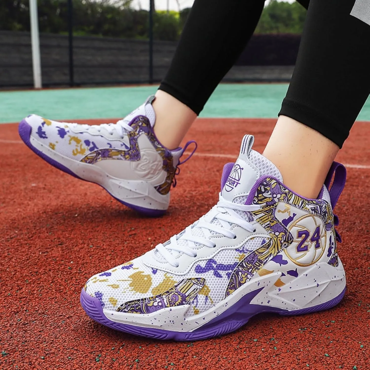 Womens Breathable Mesh Lace Up Basketball Shoes with Arch Support Lightweight Non-Slip High Top Sneakers Running Walking Tennis Shoes