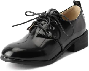 Women's Classic Flat Oxford Shoes Lace Up Comfort Low Heel Vintage Western School Oxfords Brogues
