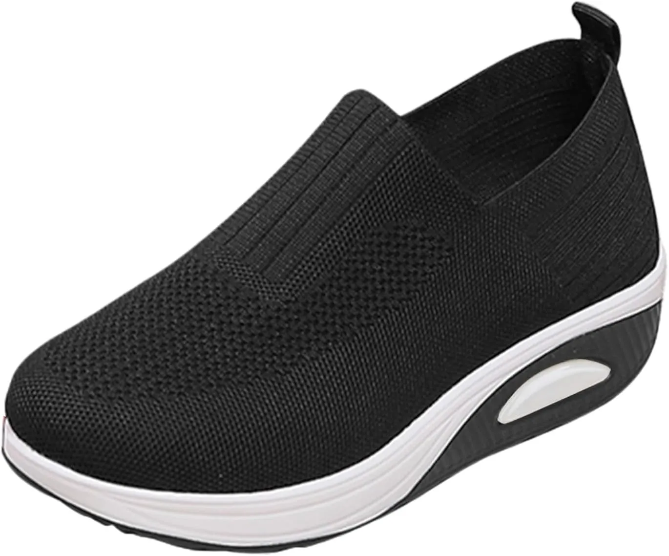 Women's Fashion Sneakers Elastic Fly Woven Mesh Shoes Breathable Solid Shoes Air Cushion Sole Cushion Shoes
