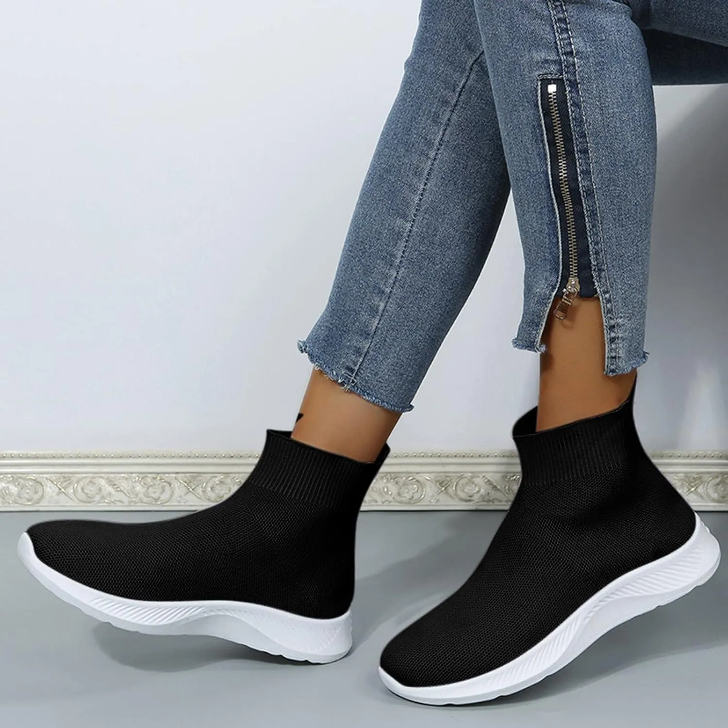 Womens High Top Sneakers Black and White Slip On Shoes for Women 2023 Platform Slip On Sneakers for Women Fashion Chunky Sneakers Women Black Non Slip Work Shoes Womens 7.5 Wide