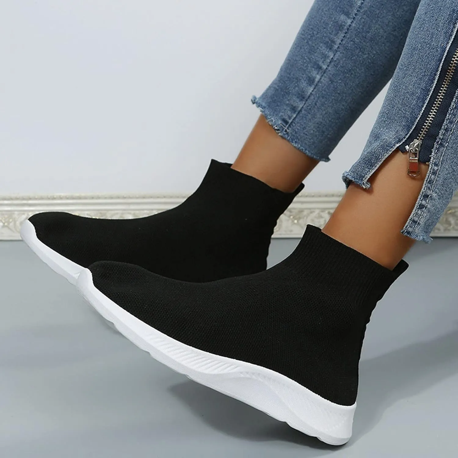 Womens High Top Sneakers Black and White Slip On Shoes for Women 2023 Platform Slip On Sneakers for Women Fashion Chunky Sneakers Women Black Non Slip Work Shoes Womens 7.5 Wide