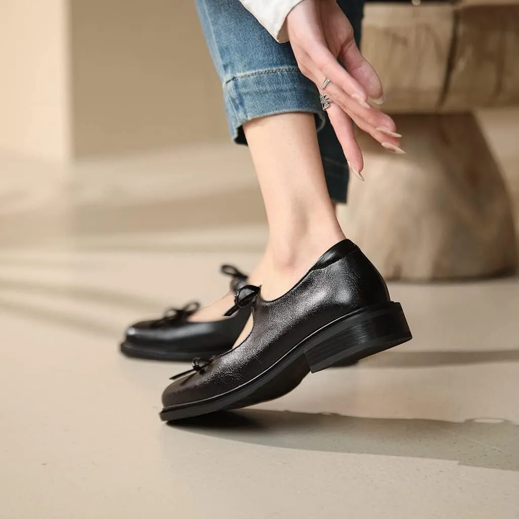 Women's Mary Jane Oxford Shoes Flats Leather Classic Square Toe Tie Low Heel Girls Oxfords Dress Shoe
