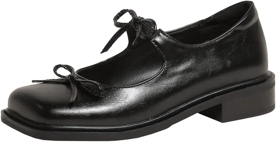 Women's Mary Jane Oxford Shoes Flats Leather Classic Square Toe Tie Low Heel Girls Oxfords Dress Shoe