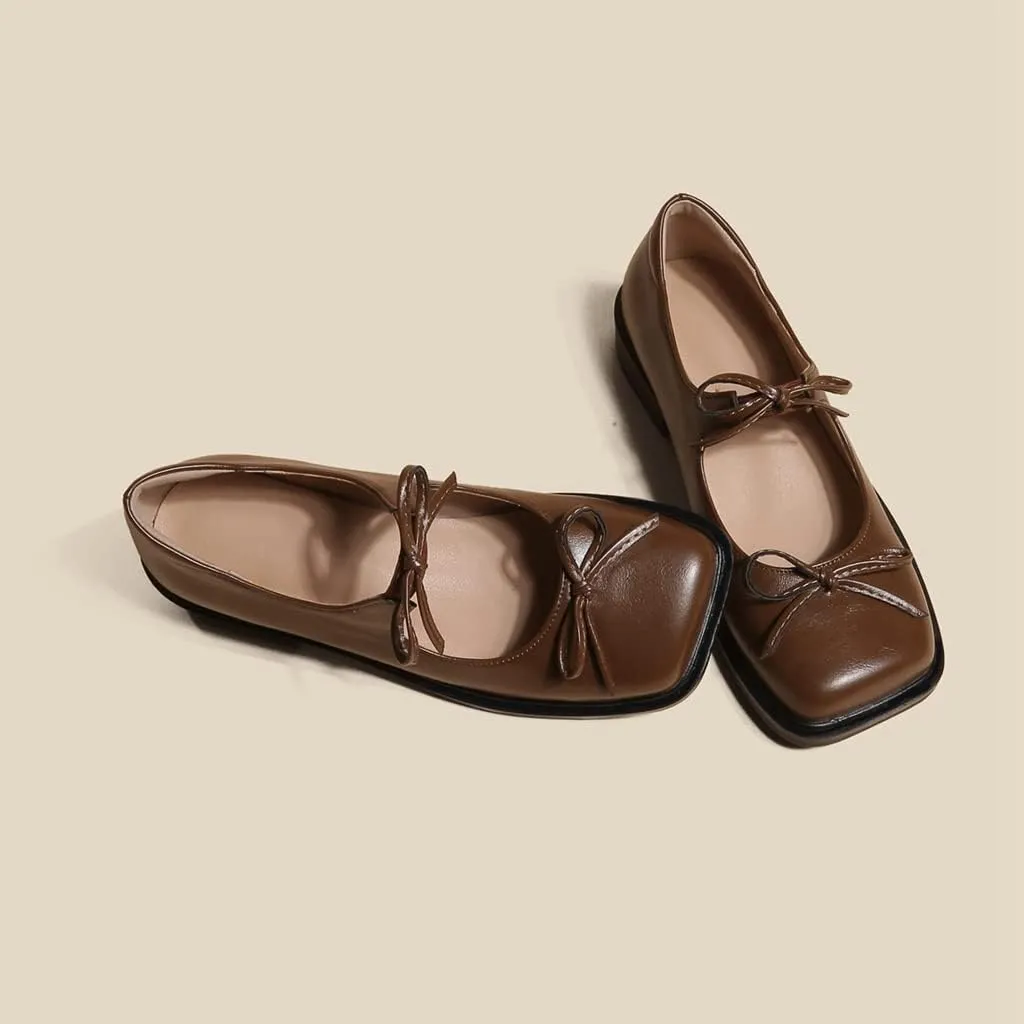 Women's Mary Jane Oxford Shoes Flats Leather Classic Square Toe Tie Low Heel Girls Oxfords Dress Shoe