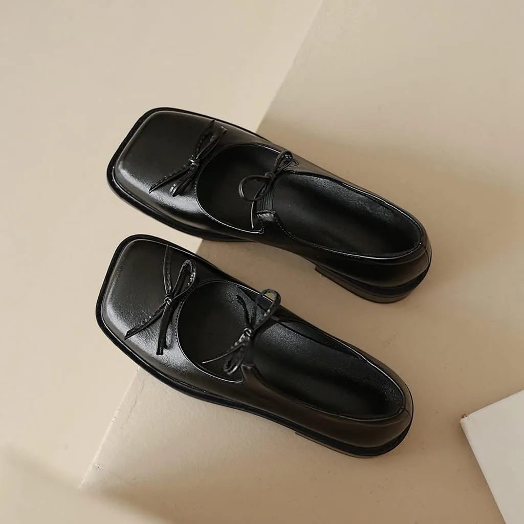 Women's Mary Jane Oxford Shoes Flats Leather Classic Square Toe Tie Low Heel Girls Oxfords Dress Shoe