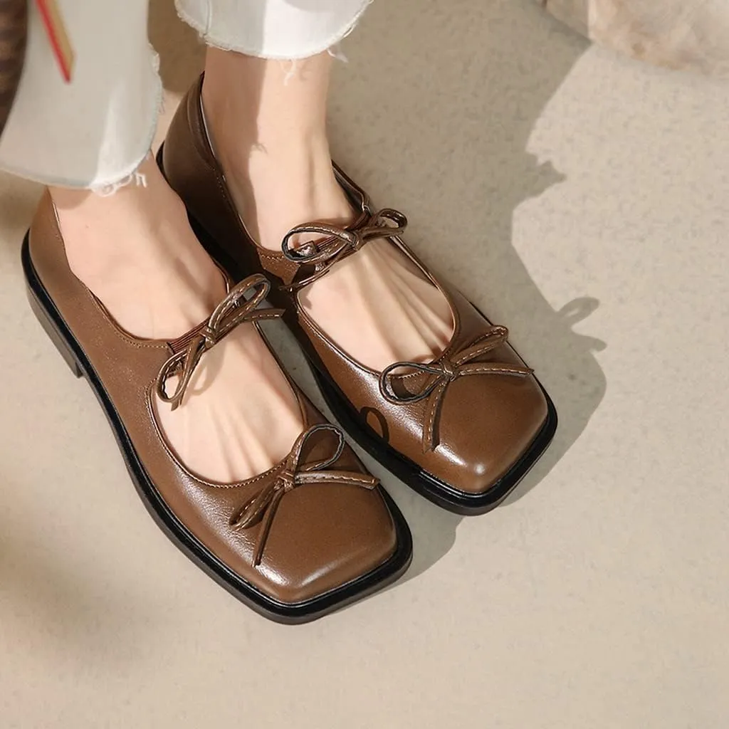Women's Mary Jane Oxford Shoes Flats Leather Classic Square Toe Tie Low Heel Girls Oxfords Dress Shoe
