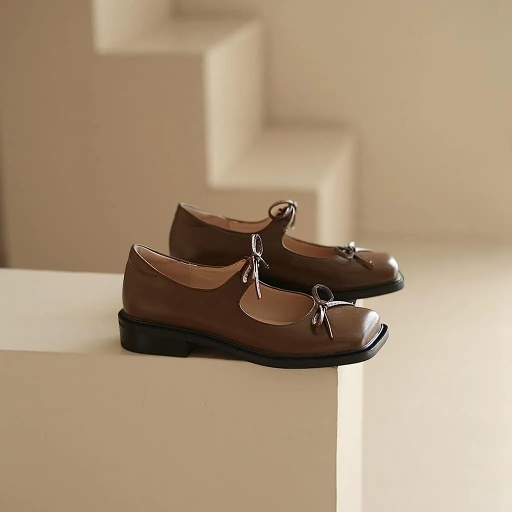 Women's Mary Jane Oxford Shoes Flats Leather Classic Square Toe Tie Low Heel Girls Oxfords Dress Shoe