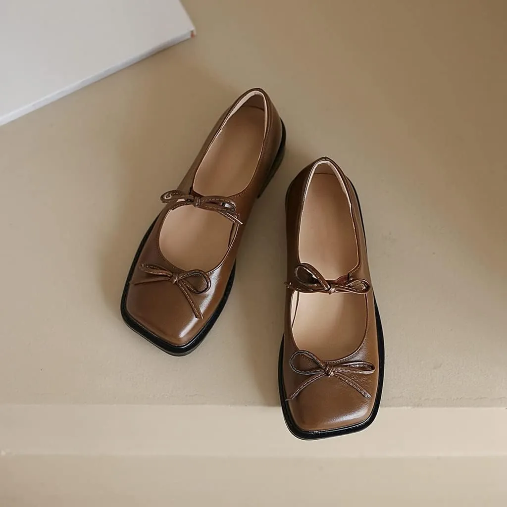 Women's Mary Jane Oxford Shoes Flats Leather Classic Square Toe Tie Low Heel Girls Oxfords Dress Shoe