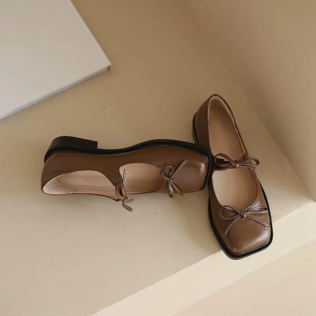 Women's Mary Jane Oxford Shoes Flats Leather Classic Square Toe Tie Low Heel Girls Oxfords Dress Shoe