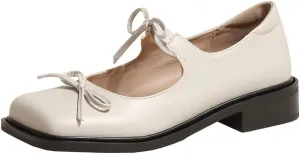 Women's Mary Jane Oxford Shoes Flats Leather Classic Square Toe Tie Low Heel Girls Oxfords Dress Shoe