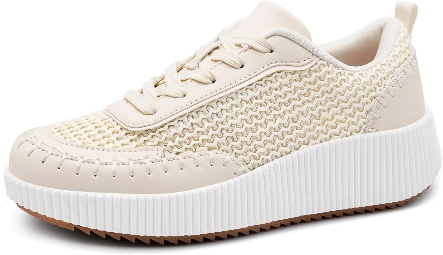 Women's Platform Sneakers Low Top Chunky Retro Braided Walking Shoes Comfortable Lace Up Casual Shoes