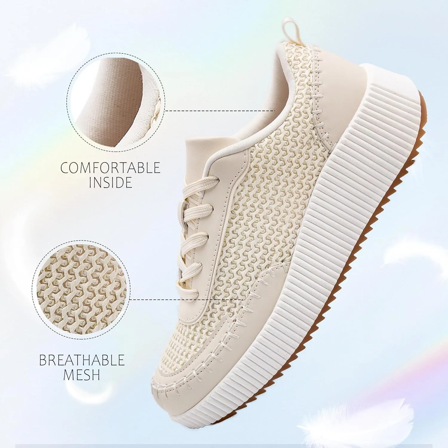 Women's Platform Sneakers Low Top Chunky Retro Braided Walking Shoes Comfortable Lace Up Casual Shoes