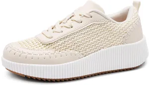 Women's Platform Sneakers Low Top Chunky Retro Braided Walking Shoes Comfortable Lace Up Casual Shoes
