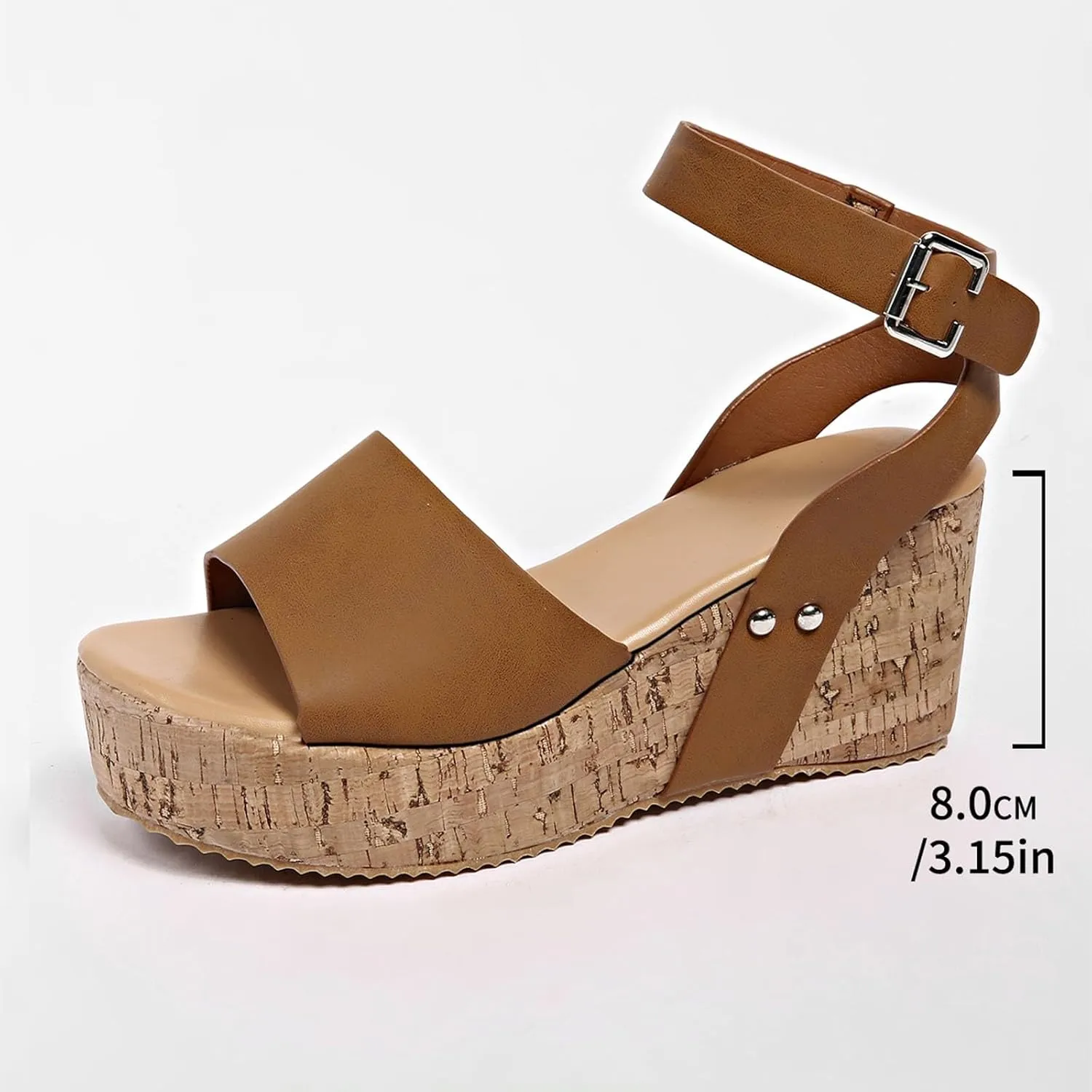 Women's Platform Wedge Sandals Open Toe Summer Casual Shoes with Cork Wedge Heel Comfortable for Outdoor Vacation