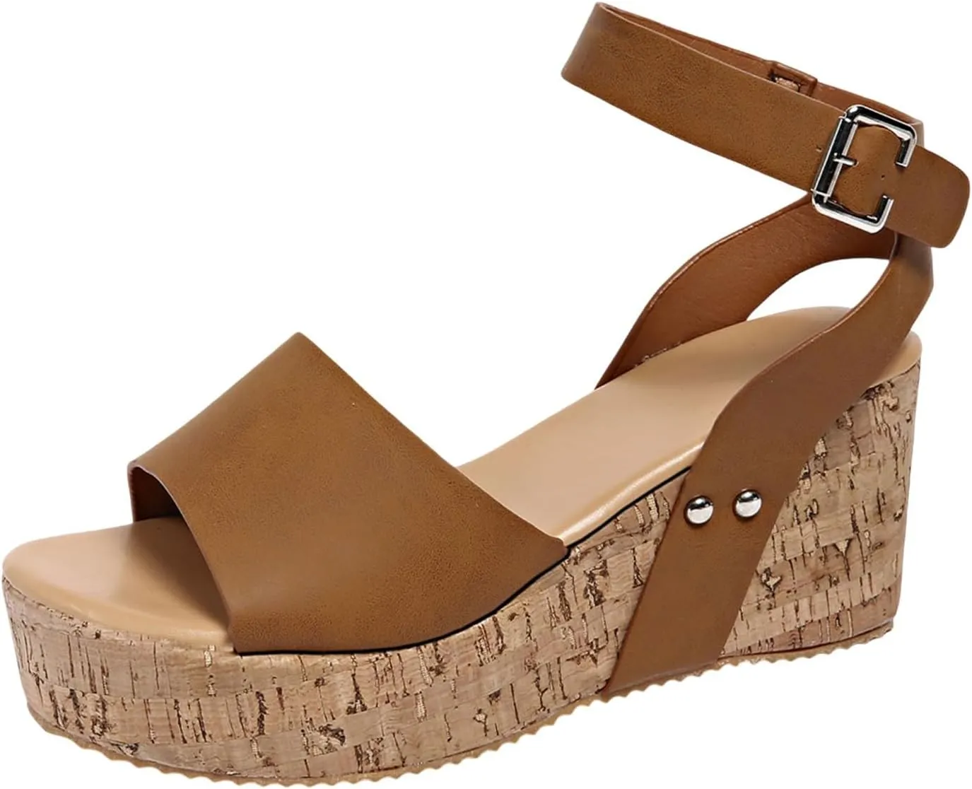 Women's Platform Wedge Sandals Open Toe Summer Casual Shoes with Cork Wedge Heel Comfortable for Outdoor Vacation