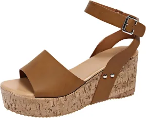Women's Platform Wedge Sandals Open Toe Summer Casual Shoes with Cork Wedge Heel Comfortable for Outdoor Vacation