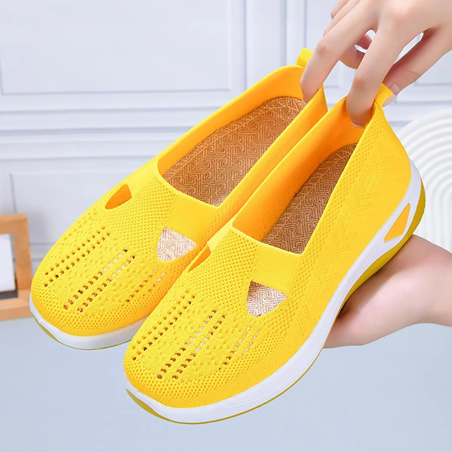 Women's Woven Orthopedic Breathable Soft Shoes Slip On Shoes Women Slip On Women's Casual Shoes Platform Sneakers Brown Tennis Shoe Loafers Casual Slip On