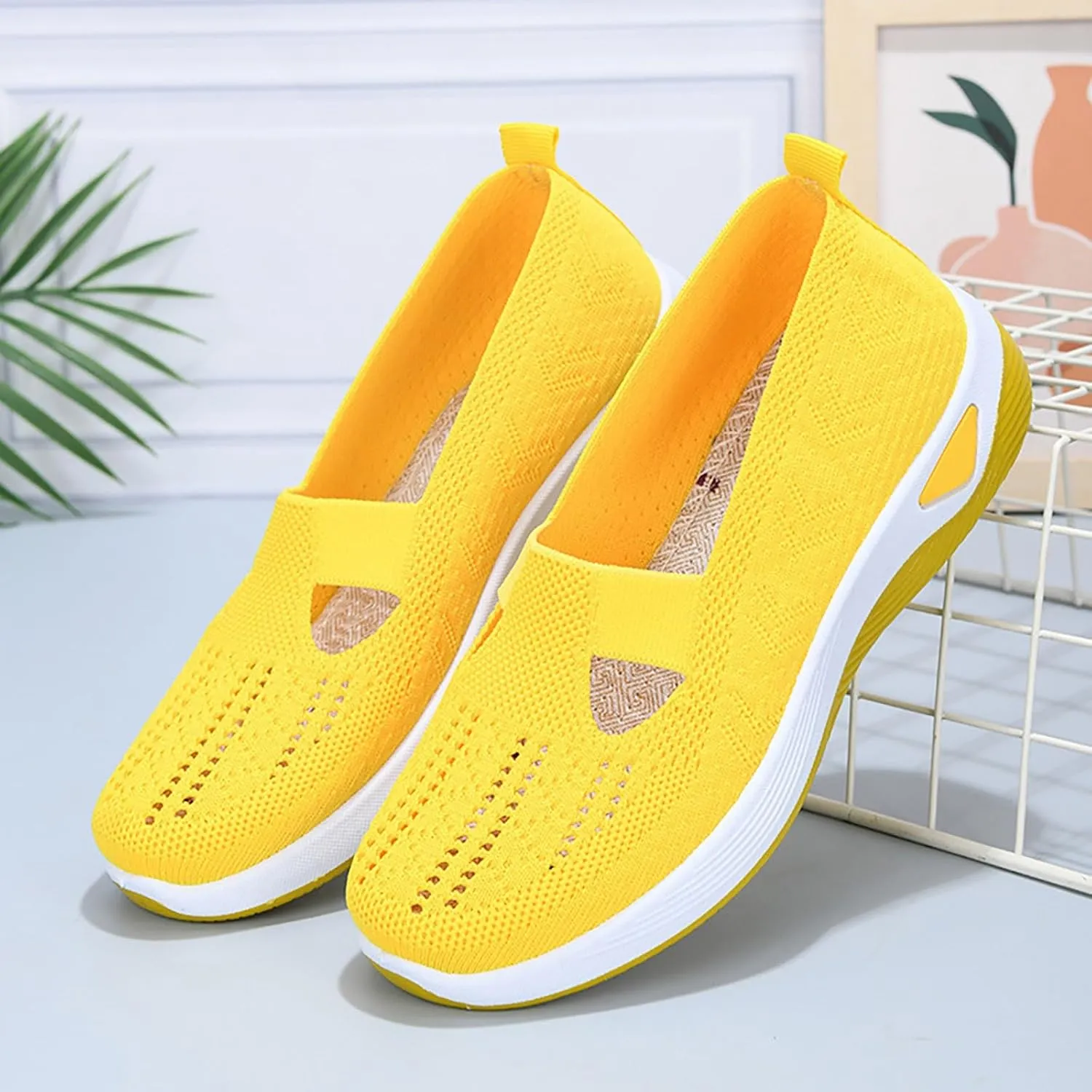 Women's Woven Orthopedic Breathable Soft Shoes Slip On Shoes Women Slip On Women's Casual Shoes Platform Sneakers Brown Tennis Shoe Loafers Casual Slip On