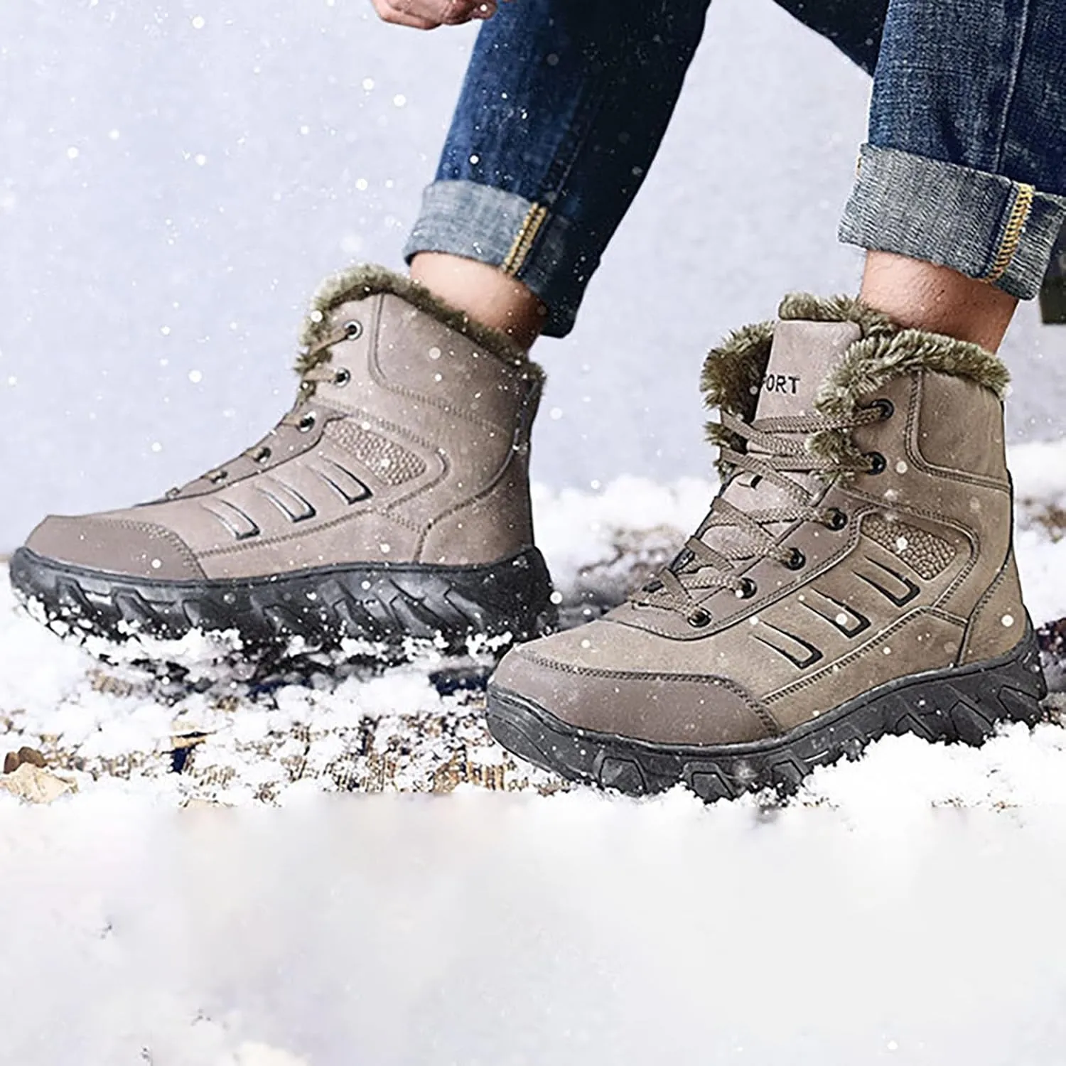 Work Boots for Men Composite Hiking Sneakers Warm Fur Lined Women Safety Shoes Winter Composite Safety Toe Waterproof Industrial Casual Hike Grounded Footwear