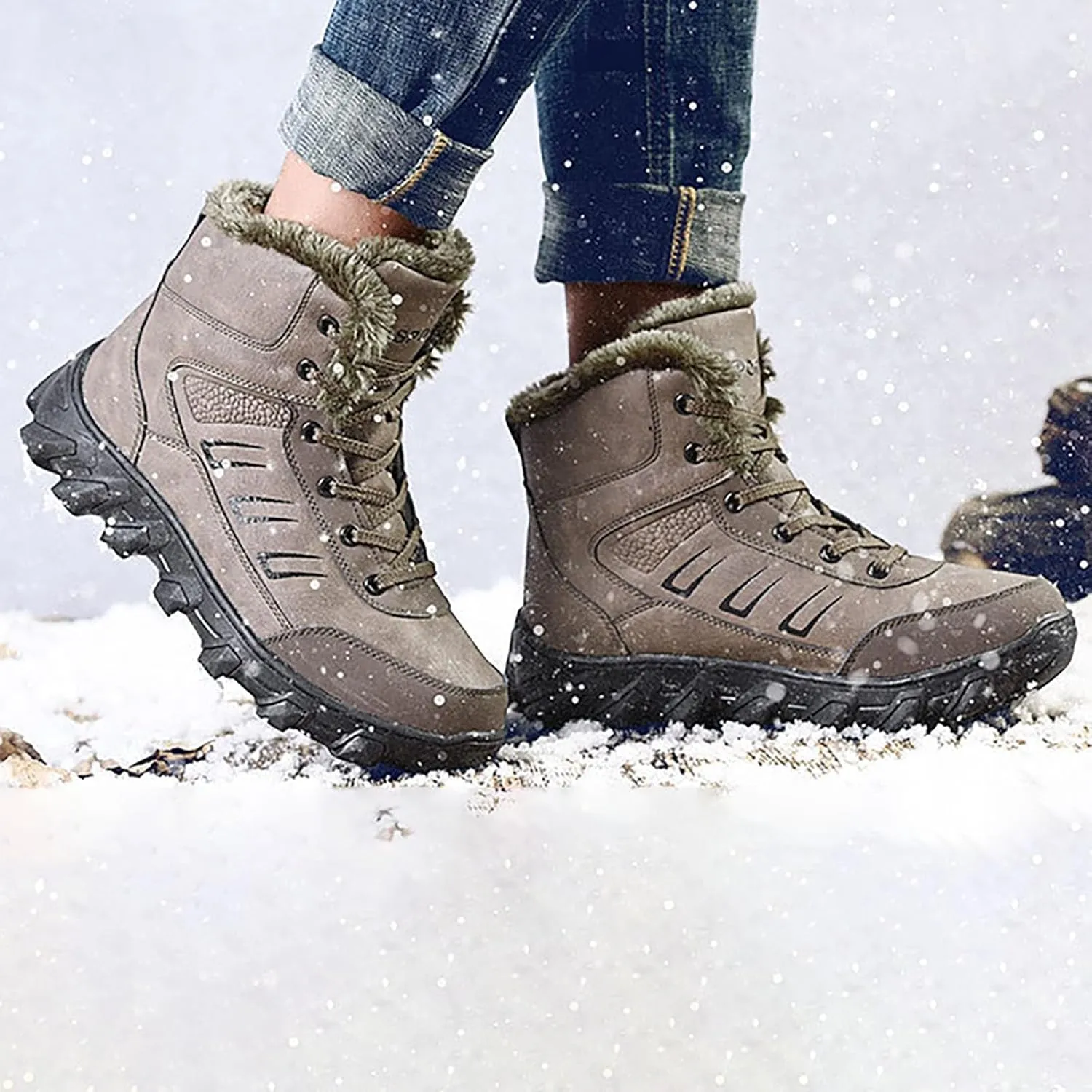 Work Boots for Men Composite Hiking Sneakers Warm Fur Lined Women Safety Shoes Winter Composite Safety Toe Waterproof Industrial Casual Hike Grounded Footwear