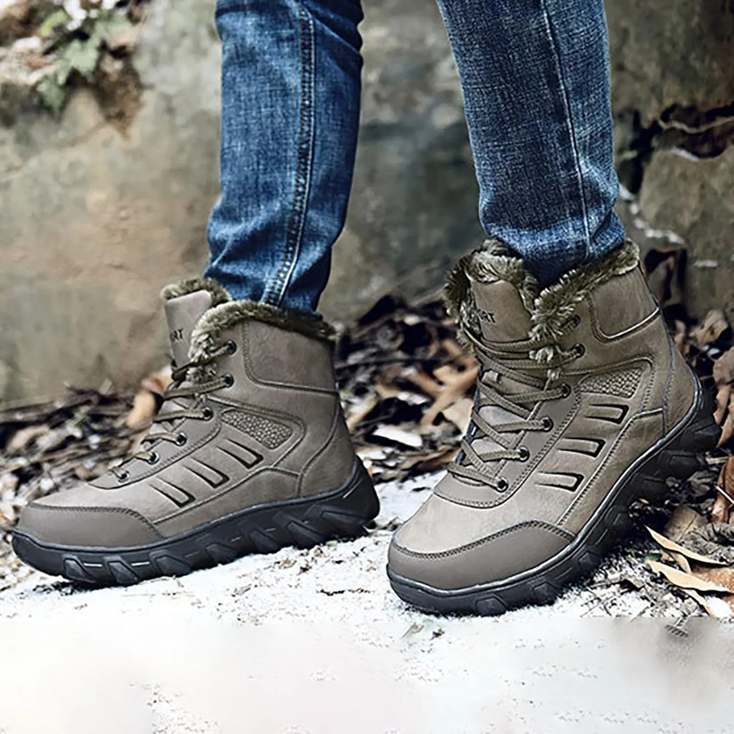 Work Boots for Men Composite Hiking Sneakers Warm Fur Lined Women Safety Shoes Winter Composite Safety Toe Waterproof Industrial Casual Hike Grounded Footwear
