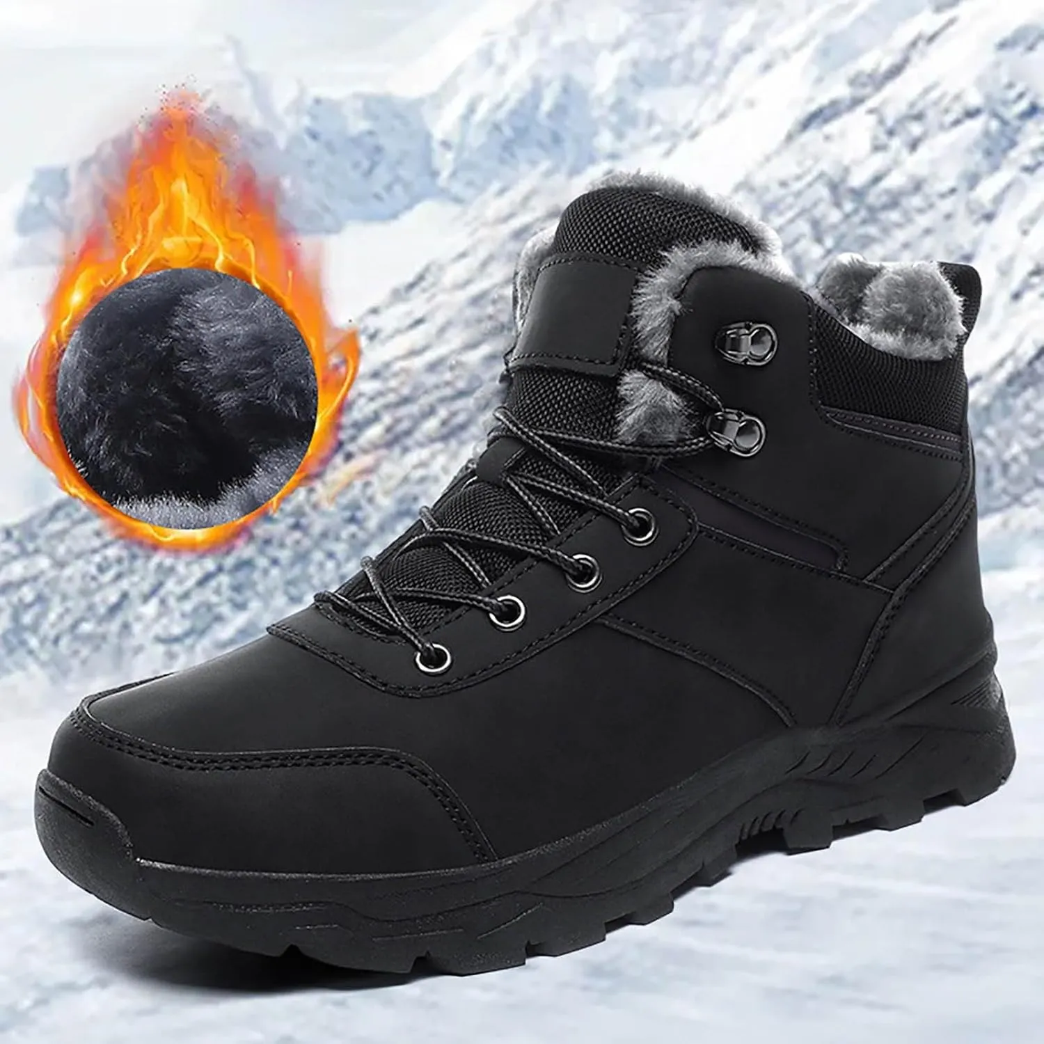 Work Boots for Men Cowboy Style Hiking Sneakers Fur Lined Ankle Boot Women's Safety Shoes Waterproof Platform Shoes Slip Resistant Safety Hike Grounded Footwear