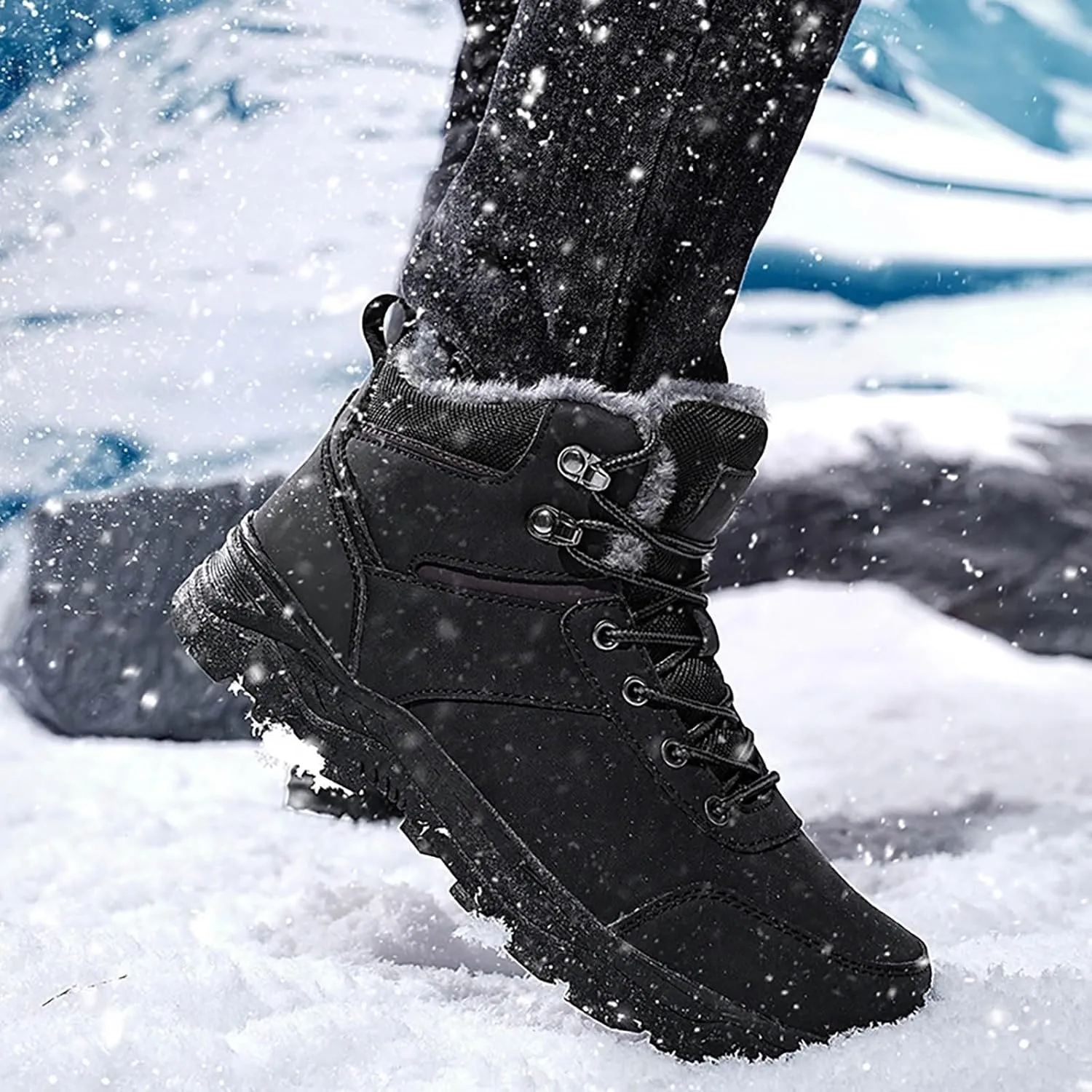Work Boots for Men Cowboy Style Hiking Sneakers Fur Lined Ankle Boot Women's Safety Shoes Waterproof Platform Shoes Slip Resistant Safety Hike Grounded Footwear
