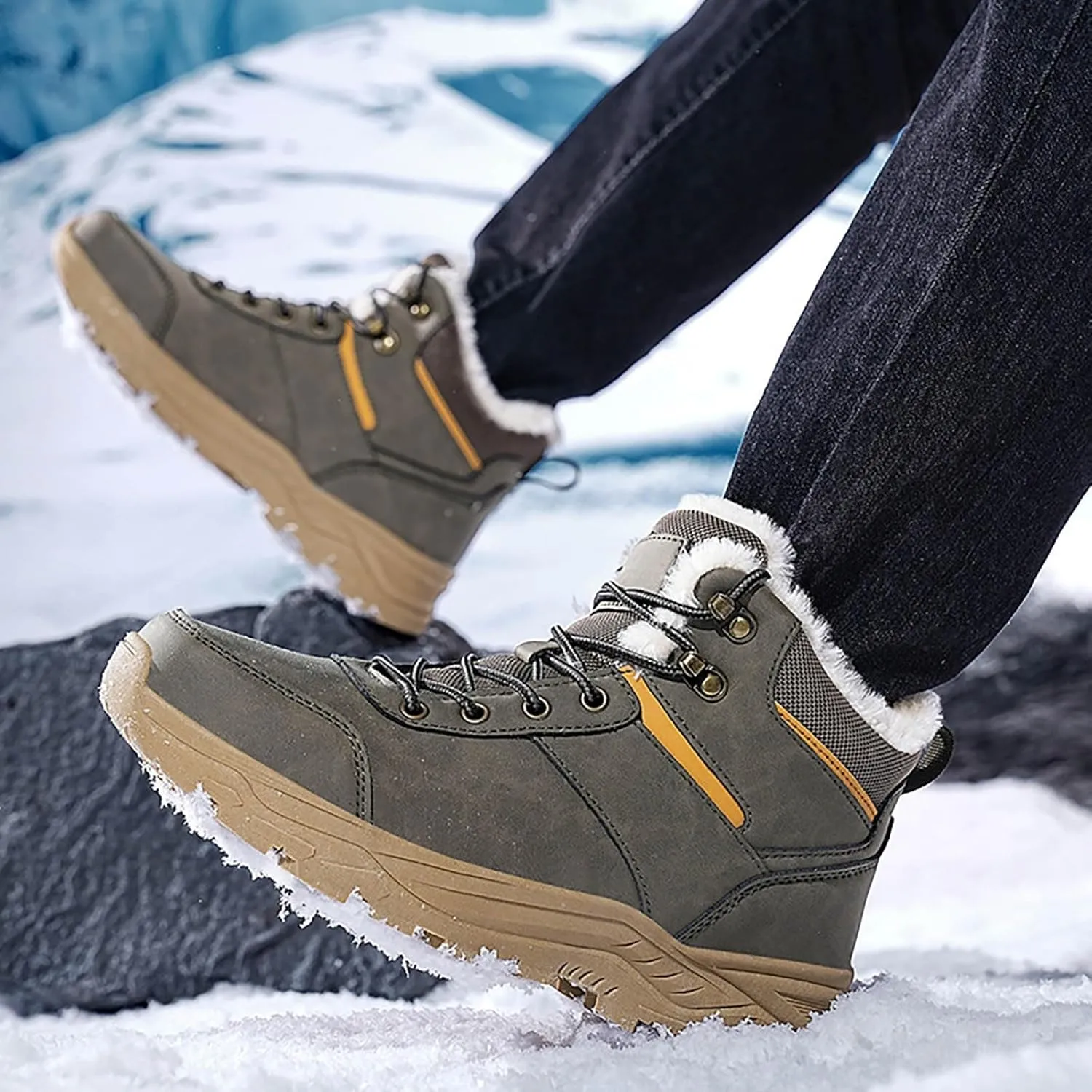Work Boots for Men Cowboy Style Hiking Sneakers Fur Lined Ankle Boot Women's Safety Shoes Waterproof Platform Shoes Slip Resistant Safety Hike Grounded Footwear