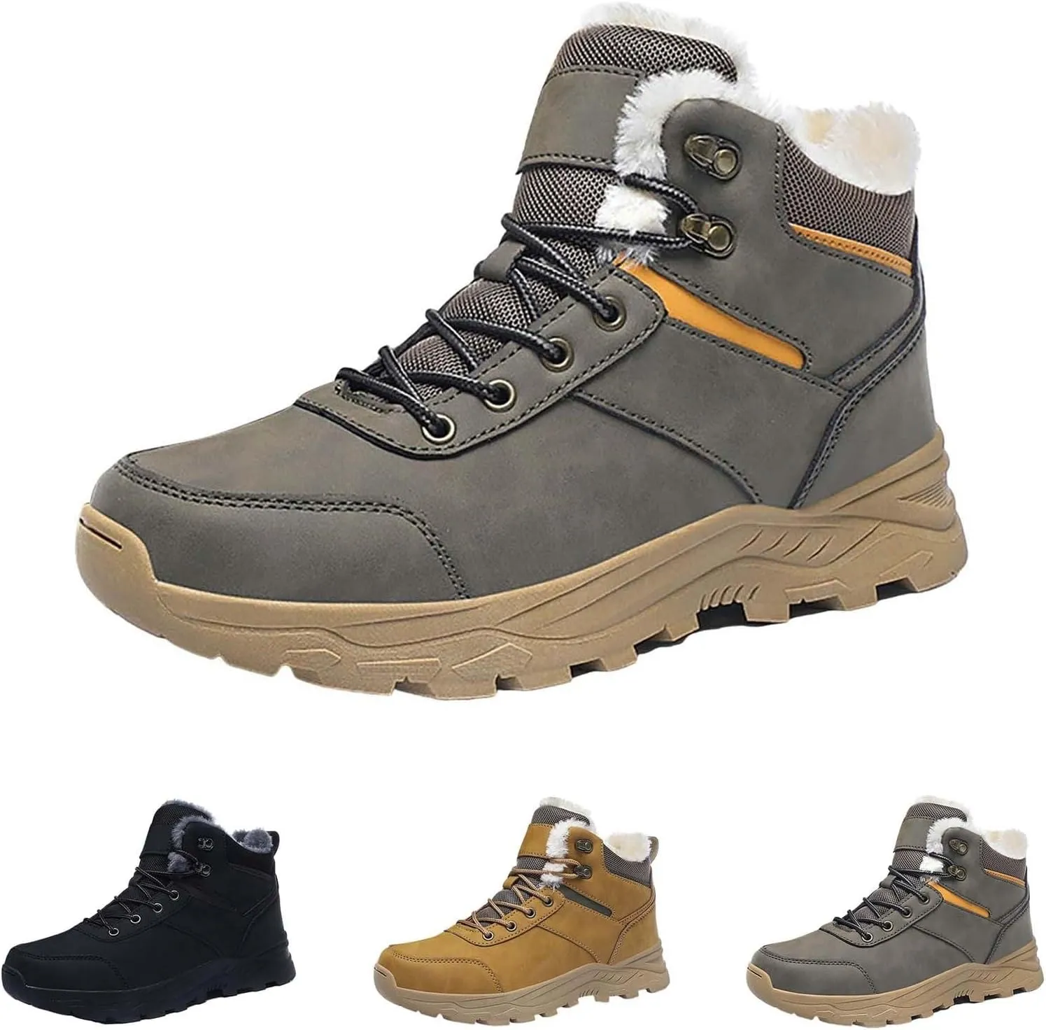 Work Boots for Men Cowboy Style Hiking Sneakers Fur Lined Ankle Boot Women's Safety Shoes Waterproof Platform Shoes Slip Resistant Safety Hike Grounded Footwear