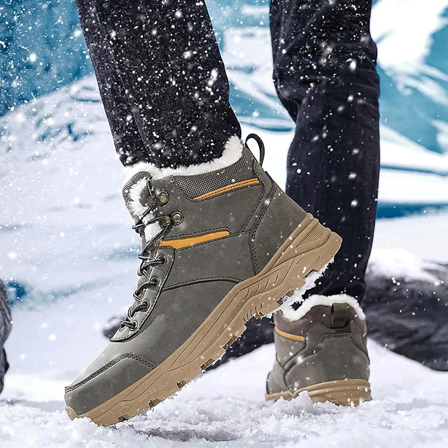 Work Boots for Men Cowboy Style Hiking Sneakers Fur Lined Ankle Boot Women's Safety Shoes Waterproof Platform Shoes Slip Resistant Safety Hike Grounded Footwear