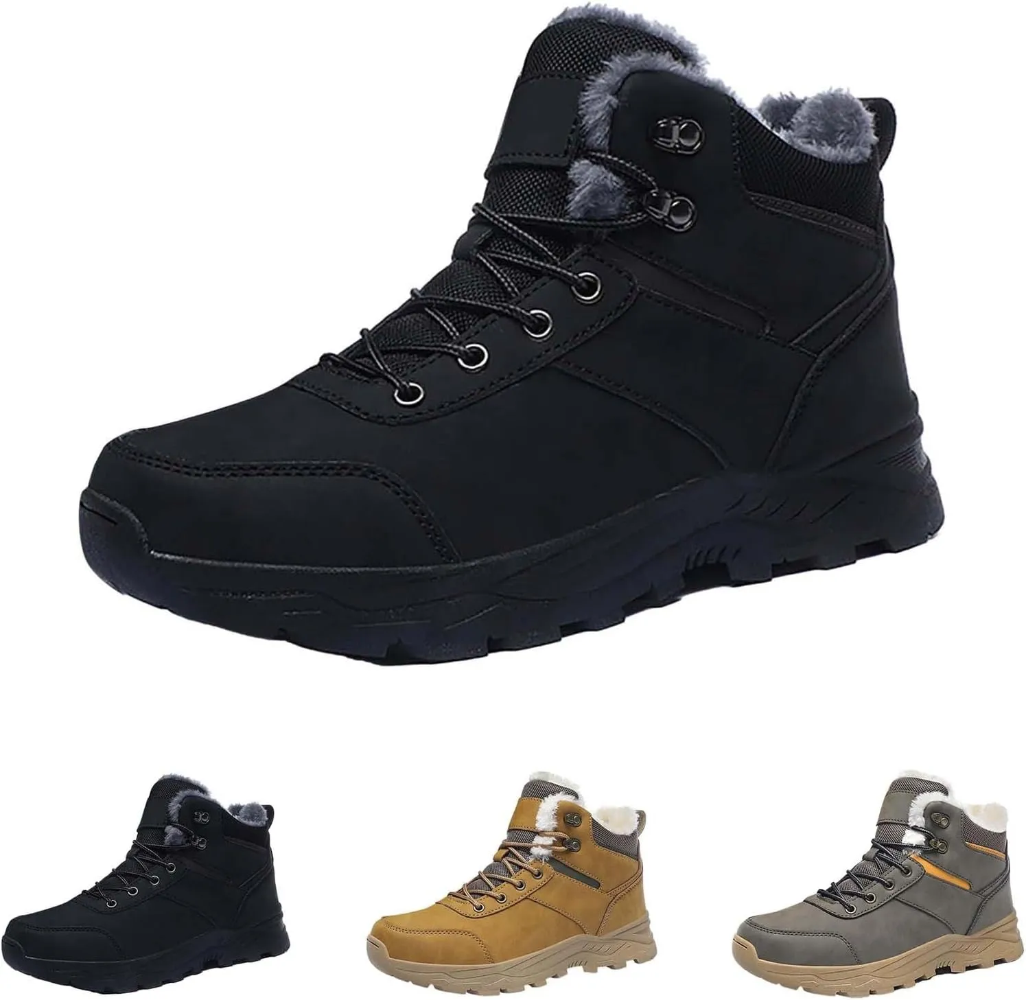 Work Boots for Men Cowboy Style Hiking Sneakers Fur Lined Ankle Boot Women's Safety Shoes Waterproof Platform Shoes Slip Resistant Safety Hike Grounded Footwear
