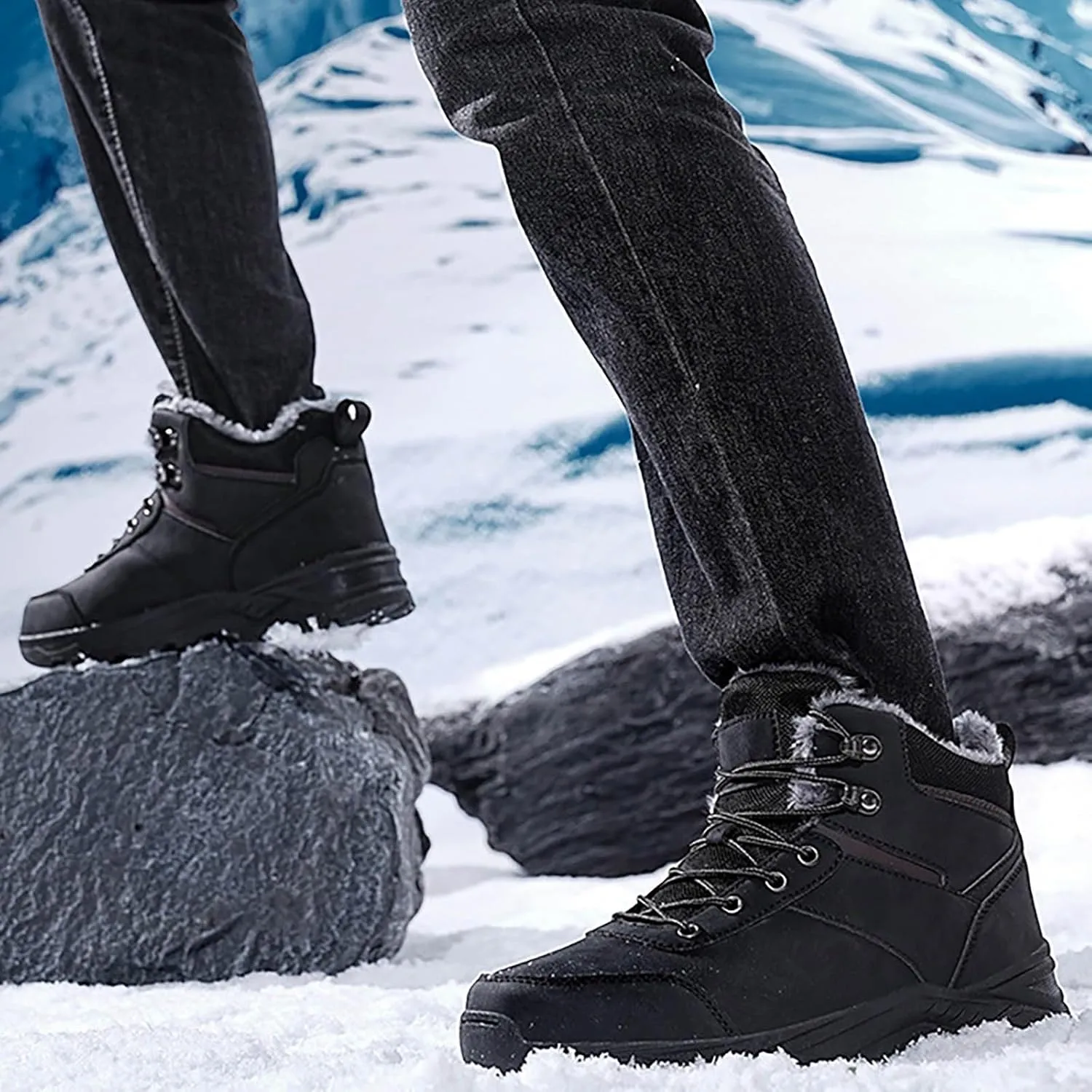 Work Boots for Men Cowboy Style Hiking Sneakers Fur Lined Ankle Boot Women's Safety Shoes Waterproof Platform Shoes Slip Resistant Safety Hike Grounded Footwear