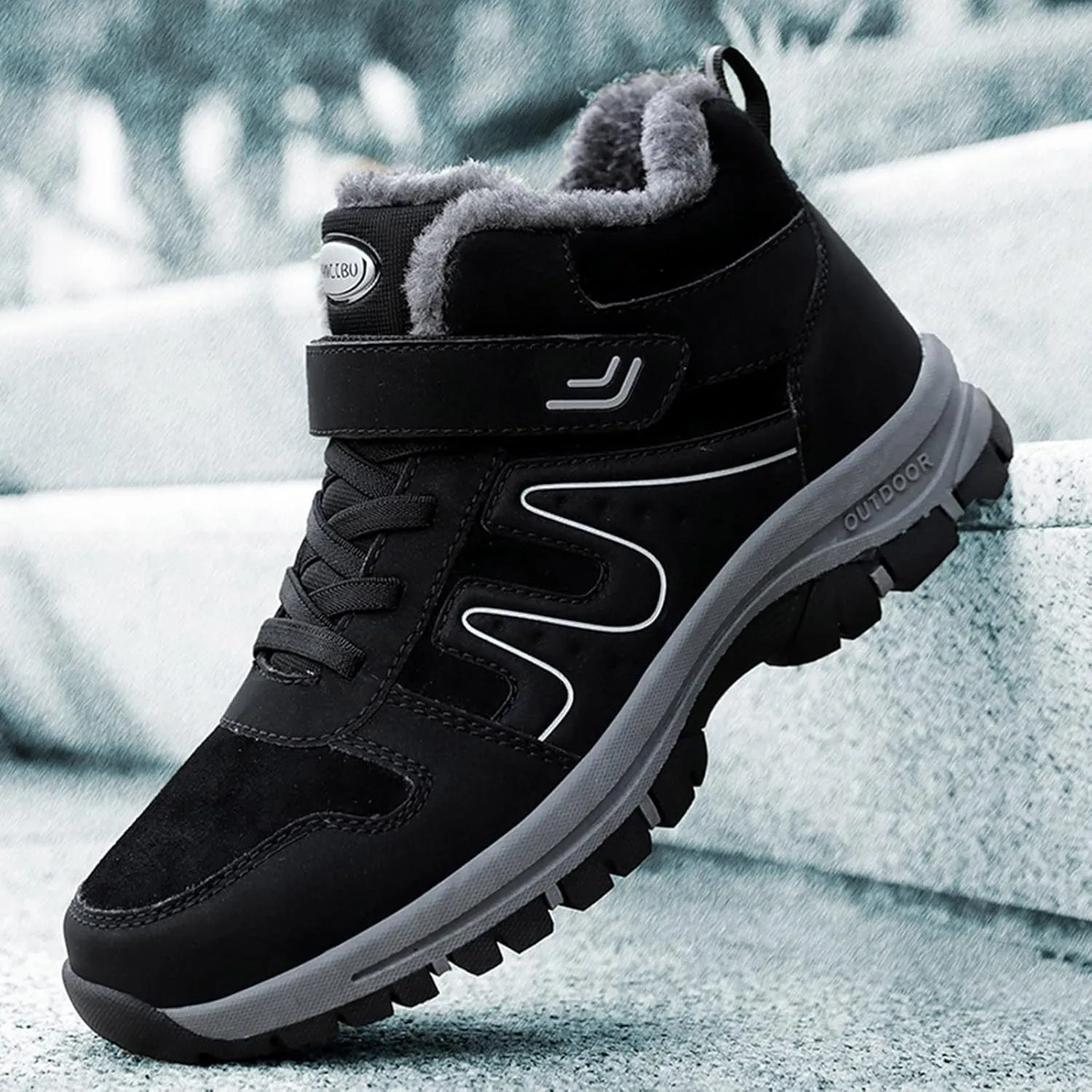 Work Boots for Men Waterproof Hiking Sneakers Warm Fur Lined Womens Safety Toe Shoes with Zipper Winter Outdoor Botas Waterproof Non Slip Hike Grounded Footwear