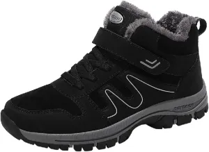 Work Boots for Men Waterproof Hiking Sneakers Warm Fur Lined Womens Safety Toe Shoes with Zipper Winter Outdoor Botas Waterproof Non Slip Hike Grounded Footwear